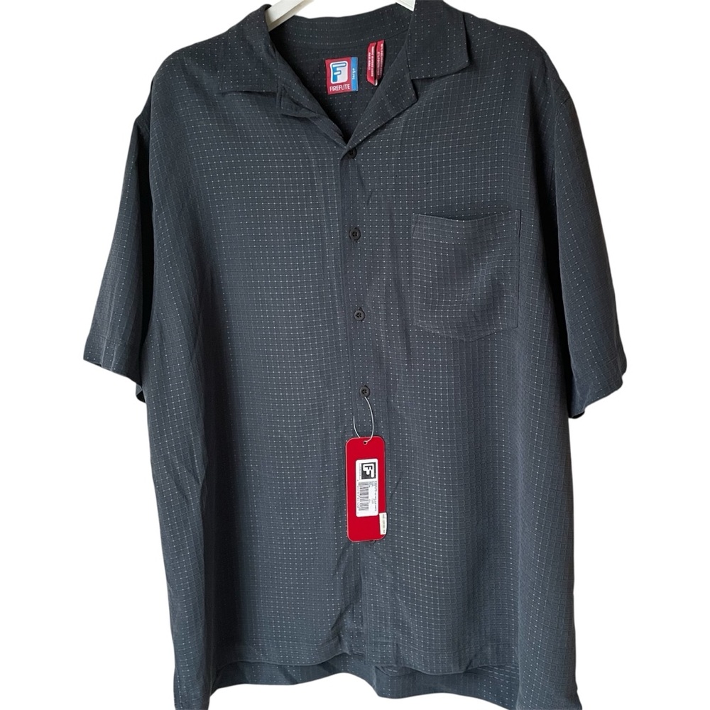 Fireflite Vintage Textured Black Button Up Shirt, L
